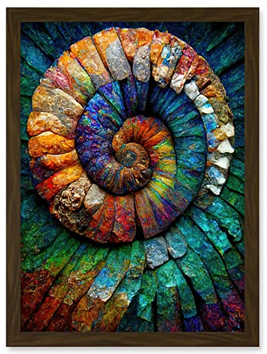 Doppelganger33 LTD Bright Multicoloured Ammonite Fossil Artwork Framed Wall Art Print A4