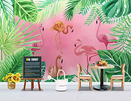 Papier Peint Panoramique 3D Flamant Rose Plante Tropicale Décoration Murale Trompe L'Oeil Salon Chambre Art Mural Taille personnalisée