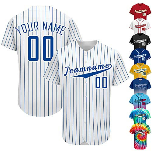 GBVllexuii Baseball-Trikot für Herren, Nadelstreifen, personalisierbar, Baseball-Shirts, genäht, für Damen, Jugendliche, Kinder, Sportuniform, Blue Stripe-2, L