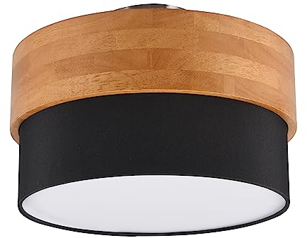 Trio Leuchten Deckenleuchte Seasons 611500202, Holz naturbelassen, Schirm Stoff schwarz, exkl. 2x E14