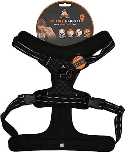 Spotted! PRO Harnas No-Pull – Hundegeschirr mit QR-Token - Hundegeschirr Anti Pull - Wasserdicht - Brustumfang 78-105 cm - Größe XL - Anthrazit