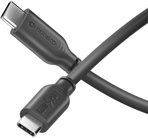 Sonero® Câble de chargement USB-C vers USB-C, câble de chargement pour téléphone portable, câble de chargement rapide USB C, câble USB Type C, USB 2.0, 60 W PD, noir, 0,50 m