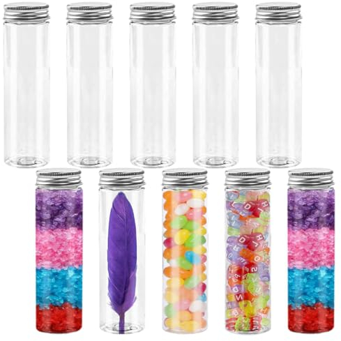 LZKHEH Lot de 10 Tubes à Essai en Plastique Transparents 45 ML - Bouteilles Sensorielles Vides avec Bouchons à Visser pour Bonbons, Fêtes, Liquides et Sels.