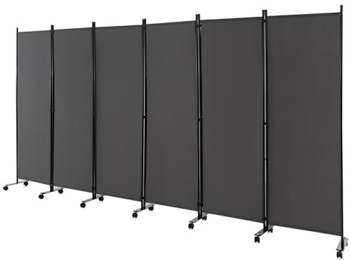 LIFEZEAL 6 Teilig Raumteiler Faltbar, 334 x 172 cm Trennwand mit Rollen, Raumteiler Stehend aus Metallrahmen, Paravent Stellwand für Wohnzimmer & Esszimmer