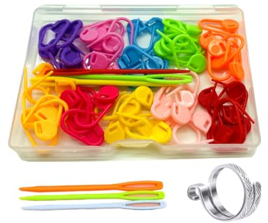 Maschenmarkierer, 10 Farben, Stricken, Häkeln, Verriegelung, 60/160 Stück, Maschennadeln, Zähler mit 3 Kunststoffnadeln zufällig und 1 Strick-Häkelschlaufenring (mehrfarbig, 60 Stück)