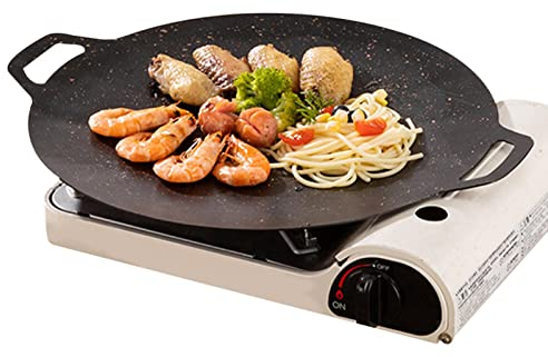 Pomurom Parrilla coreana para barbacoa antiadherente,plancha redonda de hierro fundido,sartén portátil con asas dobles,placa de inducción de gas,cocina de gas,cocina de gas,cocina de cocina eléctrica