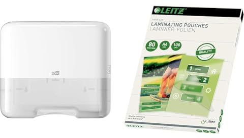 Tork Mini Spender für Zickzack und Lagenfalz Papierhandtücher 553100 & Leitz Heißlaminierfolien A4 80 mic