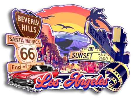 Quwsne Magnete da frigorifero Los Angeles California Stati Uniti magnete da frigorifero souvenir di viaggio città regali turistici 3D monumenti classici fatti a mano artigianato decorazione della casa