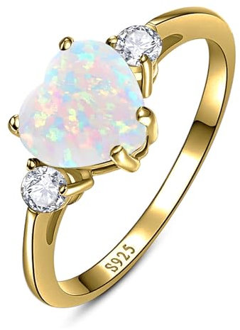 Yaresul 2,25 ct Opalring für Damen, Valentinstagsring aus 925er Sterlingsilber, 14 Karat vergoldet, Opal-Herzring für Damen, Versprechensring, Verlobungsring, Jubiläumsring, Größe 52(16.6)