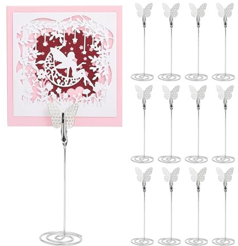 CHGCRAFT 12 Stück Schmetterling Silber Tür Nummer Tisch Kartenhalter Tischkartenhalter Halter Memo-Halter für Foto Lebensmittelschilder auf Hochzeiten, Restaurants, Geburtstagen Partys