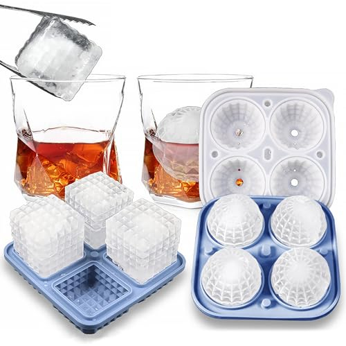 Cooltto Eiswürfelform Silikon Eiswürfelbehälter mit Deckel Ice Cube Tray Eiswürfel Form Groß Rhombisch Runde und Quadratische Eiswürfelformen -Blau