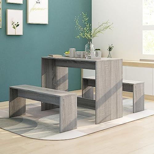 CKioict Eckbank esszimmer Küchen möbel Esstisch-Set 3-TLG. Essgruppe Grau Sonoma-Eiche HolzwerkstoffGeeignet für Esszimmer Küche Wohnzimmer