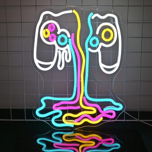 GLYOX Spiel Neon Schild,Gaming Room Deko LED Schild,Neon Sign Wanddeko für Spielzimmer E-Sport-Raum und Streaming-Studio,Bar Club Neon Licht Männerhöhle Herren Gamer Geschenke Party Leuchtschild