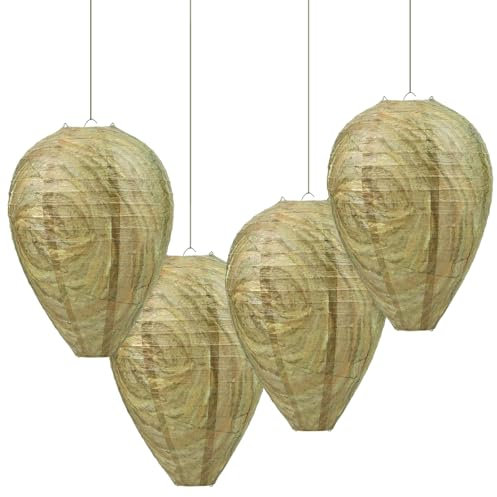 GWHOLE 4 Stück Wespennest Attrappe Künstliches Wespennest Hornissennest Attrappe Wespen Abwehr Geeignet für draußen Garten Balkon 22 x 28 cm