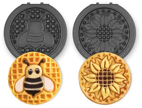 DASH Multimaker Mini System Set of Two 4 Inch Removable Non-Stick Plates (Sunflower & Bee) - 2 Pack Waffle and Griddle Plates, Compatible with Dash MultiMaker Mini System,