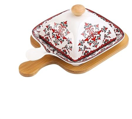 Plato de lasaña Plato de arroz al horno, plato de horno microondas con tapa, bandeja de cerámica for hornear, plato de queso, plato de mantequilla, platos comerciales Platos para hornear(Red)