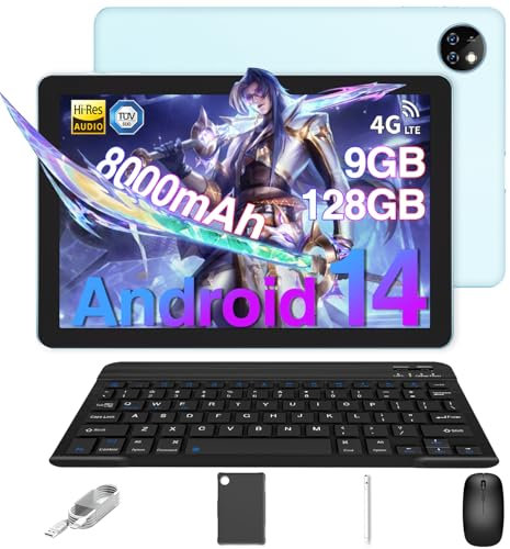DOOGEE T10W Android Tablets, Tablet with Keyboard, 8000mAh Battery 10 inch Tablet, Android 14 Tablets, 9GB RAM + 128GB ROM (TF 1TB), 2.4G/5GHz WiFi, With Mouse, Stylus, Business Leather Case