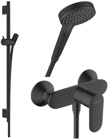 Pack mitigeur douche mécanique HANSGROHE Vernis Blend + Barre Unica S Puro + flexible + Pommeau Vernis Blend Vario noir mat
