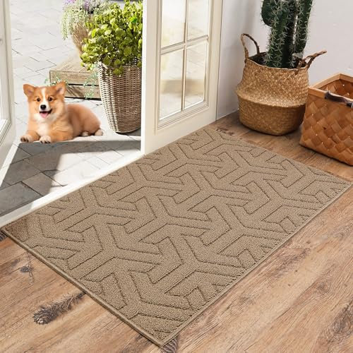 KMVIZI Tapis Entree Interieur, Tapis Antidérapant et Absorbant, Lavable, Tapis Cuisine Devant Evier, Tapis de Passage Facile à Nettoyer pour Chambre, Cuisine, Manger, Buanderie (Marron, 60x90cm)