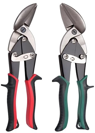Dekeliy Aviation Tin Snips Set, Straight Heavy Duty Left and Right Tin Cutting Shears, 2 Piece Metal Cutters With Comfort Grips and Safety Latch