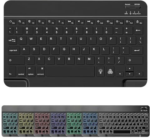 Novstuf Bluetooth Keyboard with 7 Colours Backlight, Universal Rechargeable Wireless Tablet Keyboard Ultra Slim Universal Portable Keyboards for iPad/Tablet/iOS/Android/Windows (Black (Backlit))