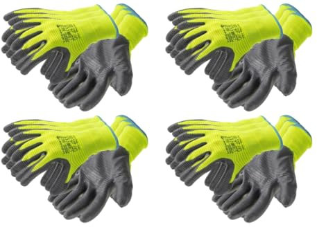 Högert Technik VECHTE Guantes protectores con revestimiento de nitrilo, color verde/gris, talla 11, 12 pares/paquete, resistentes a la abrasión, ideales para trabajos de montaje y mantenimiento