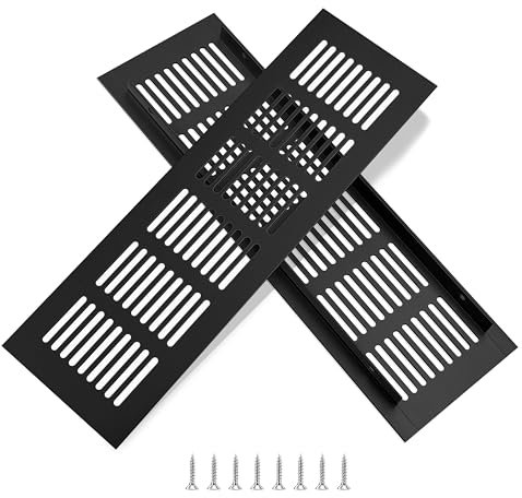 Rejillas de Ventilación de Rectangular Rejilla de Aire de Aluminio con Tornillo para la Ventilación de Armarios Dormitorios Cocinas 25 x 8 cm Negro 2 Piezas