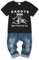 SOLOYEE Baby Boys Outfits Clothes Sets Infant Fashion 2 Pcs Letter Pattern Short Sleeve Hooded Sweatshirt and Jeans Pants 12-18 Months, Short-Black