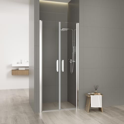 Megistore | Box Doccia Saloon Doppia battente per nicchia trasparente 6mm in cristallo temperato porta con maniglie e profili cromati reversibile h195 (80cm)