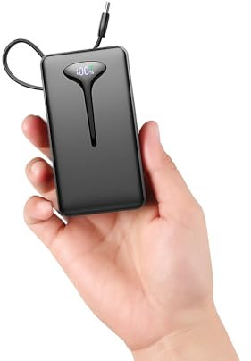 Power Bank, Fast Charging 22.5W Portable Charger 10000mAh, Small Battery Pack USB-C In & Out, Lightweight Powerbank with Built in Cable for iPhone 16/15/14/13/12, Samsung Galaxy, Xiaomi, Android etc