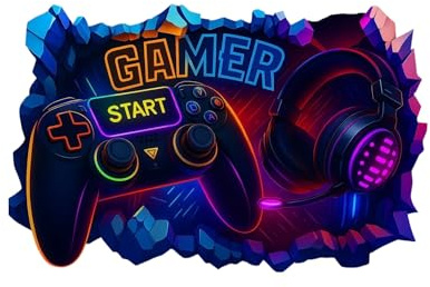 3D Gamer Room Controller Wall Sticker for Gaming Room, Wall Decal Art 70 x 43 cm