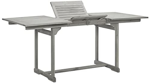 QUAHEAS Garten-Esstisch (120-170) x80x75 cm, Massivholz Akazie Grau, ausziehbare Outdoor Tisch für Terrasse, Balkon, wetterfest