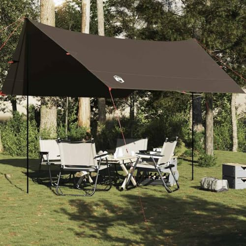 Tarp Braun 438x376x212 cm Wasserdicht TAFT Camping Plane mit Ösen und Tragetasche Multifunktional als Zelt Überdachung oder Bodenplane für Outdoor Trekking und Regenschutz