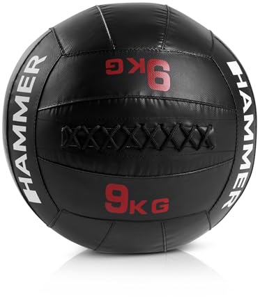 HAMMER Wall Balls Competition 9 kg, rutschfeste Oberfläche, für Fitness-Races und Functional-Workouts, doppelt vernähte PVC-Hülle, gleichmässige Gewichtsverteilung