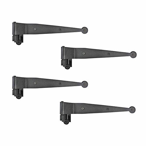 Renovators Supply Manufacturing - Heavy-Duty Black Offset Strap Lift Off Pintle Hinge - Pin Hinges for Shutters, Windows, Doors & Gates with Hardware - Wrought Iron, 11.75 in., Pack of 4