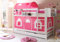 Etagenbett Doppelbett Marcel Kiefer massiv Weiss, Vorhangstoff:Rosa Weiss