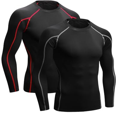 Niksa 2 Pack Long Sleeve Running Tops Mens,Base Layers Compression Top T-Shirts,Quick Dry Wicking Gym Athletic Training Workout Tee Shirts(Black,XL)