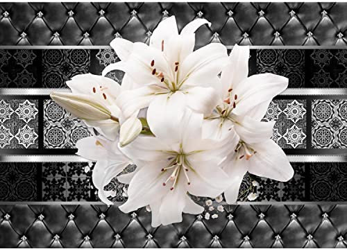 Runa Art Papier peint intissé lys fleurs 352 x 250 cm Toison Mur XXL Tableaux Muraux Tapisserie Photo Décoration Murale Salon Chambre Noir et blanc 9469011a