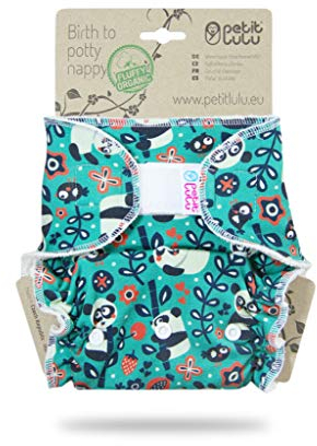 Petit Lulu One Size Höschenwindel (5-16 kg) Klett | Fluffy Organic | Bambus natürliche wiederverwendbare Stoffwindeln | Ohne Polyester (Panda)