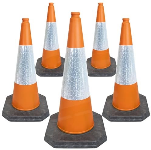 5 x 750mm Traffic Cones in Orange for Indoor and Outdoor Usage - Large Traffic Cones are Self Weighted and Made from 100% Recycled Materials in The UK