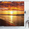 ABAKUHAUS hawaiisch Duschvorhang, Strand Sunset Coast, Stoffliches Gewebe Badezimmerdekorationsset mit Haken, 175 x 240 cm, Dunkle Orange Orange