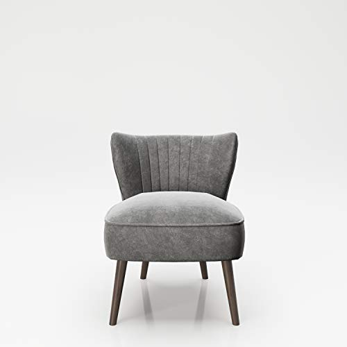 PLAYBOY Sessel mit Rückenlehne, Samtstoff, gepolsteter Loungestuhl aus Samt mit Bestickung und Keder, Massivholzfüsse, Cocktailsessel, Grau, Anthrazit, Retro-Design, Club-Stil, Lounge, Wohnzimmer