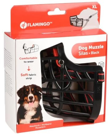 Maulkorb - maulkorb große Hunde - XL | A:9,5cm B:6cm C:14cm D:45-62cm - verstellbare Riemen für optimale Passform - Flamingo Maulkorb Hund Silas