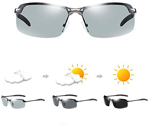 Atack-B Photochrome Polarisierte Sonnenbrille Für Herren, Metallrahmen Anti-UV400, Tag- Und Nacht-Outdoor-Sport, Fahren (Grau)