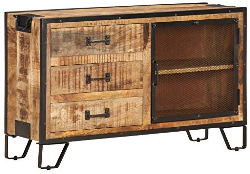 vidaXL Raues Mangoholz Massiv Sideboard mit 3 Schubladen 1 Tür Kommode Anrichte Schrank Mehrzweckschrank Beistellschrank Standschrank 100x31x60cm