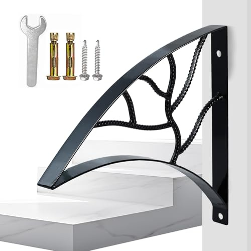 Yahpetes Hand Rails 1-2 Steps Porch Handrails Wrought Iron Handrail Grab Rail Single Post Railing 18.1X16.1 Black Stair Railing Bracket Metal Art Wall Mount Rail for Outdoor Step