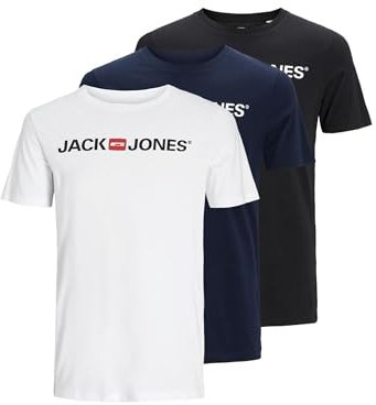 JACK & JONES Jjecorp Logo tee SS Crew Neck 3pk MP Camiseta, Pack de 3 (1 Chaqueta Azul Marino, 1 Blanco, 1 Negro), XXL (EU)