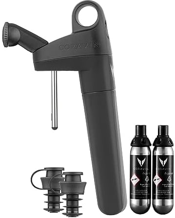 Coravin - Pivot + Weinkonservierungssystem | Hält Wein bis zu 4 Wochen Frisch | Inkl. Belüfter, 2 Stopfen & 2 Argonkapseln - Schwarz