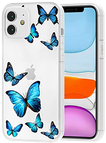 Vavies Protective Case for iPhone 11 Case 2019 Case Slim Shockproof Case with Transparent Floral Pattern, Soft Flexible TPU Protective Mobile Phone Case for iPhone 11 6.1 Inch Blue Butterfly