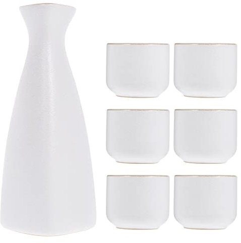 Garneck Conjunto de Sake de Cerámica Blanca Y Tazas de Sake Japonés Juego de Sake de Porcelana Botella Tokkuri Y Seis Tazas de Sake Ochoko Juego de Sake para Servir en Casa O Restaurante